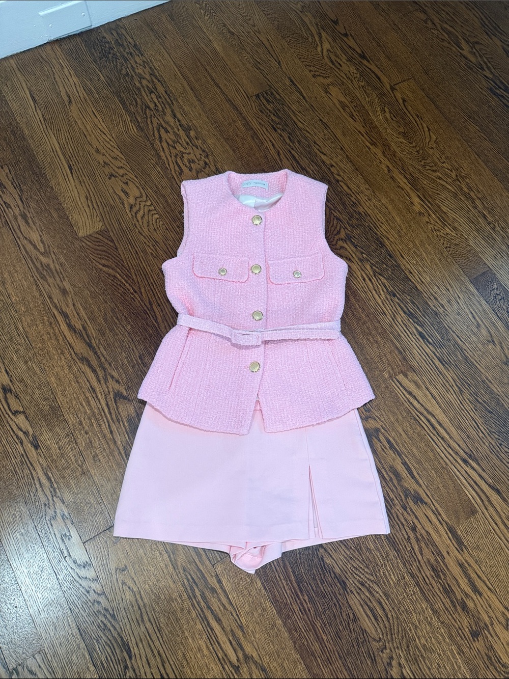 Zara Pink Tweed Peplum Vest with Matching Skirt